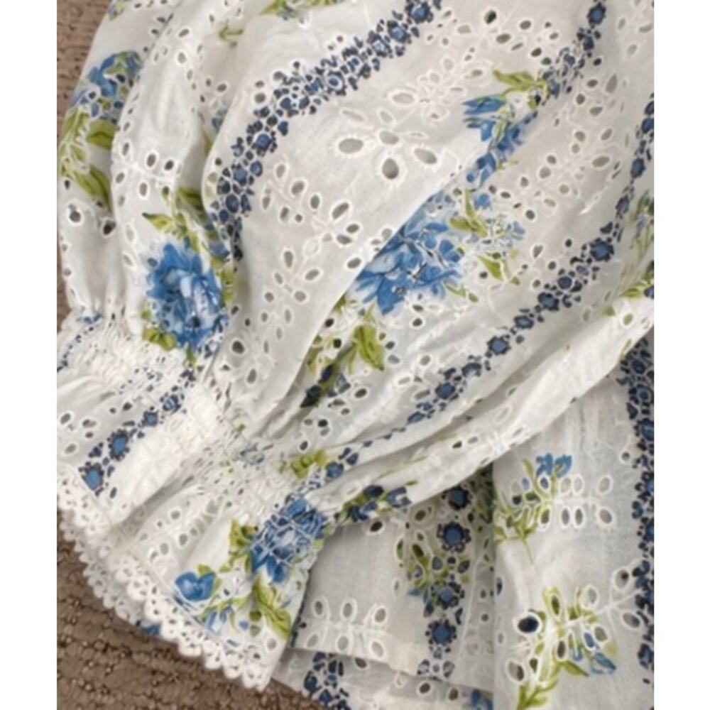 Free People Eyelet Floral Peplum Blouse Boho Cottagecore Top Medium - Picture 5 of 5
